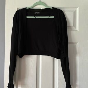 Black Ruffle Sleeve Short Open Front Cardigan